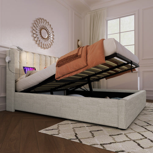 Linen Storage Space Bed Frame With Mattress  Size 160cmx200cm